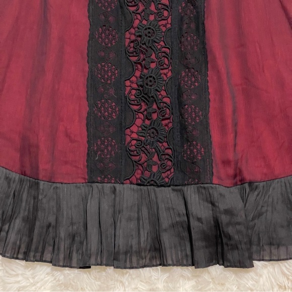 Zara Woman Burgundy Holiday Party Dress Satin & Black Lace Slip Midi Goth Medium - Picture 3 of 16